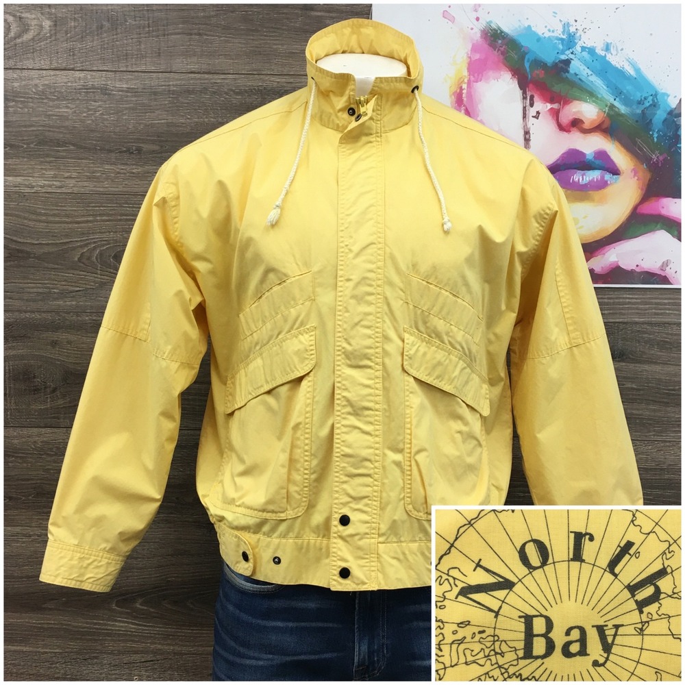 VINTAGE North Bay Mens Y2K Yellow Full Zip Windbreaker Jacket High Neck Large